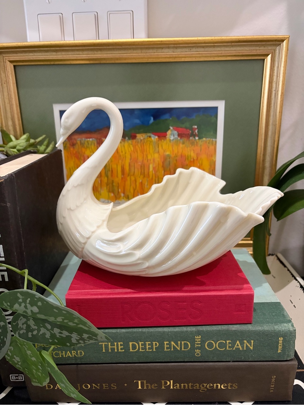 Vintage large Lenox Elegant White Ceramic Swan Bowl - Home Art Accent